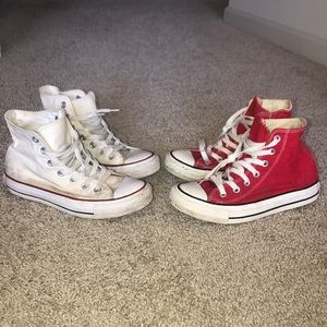 White and Red High Top Converse